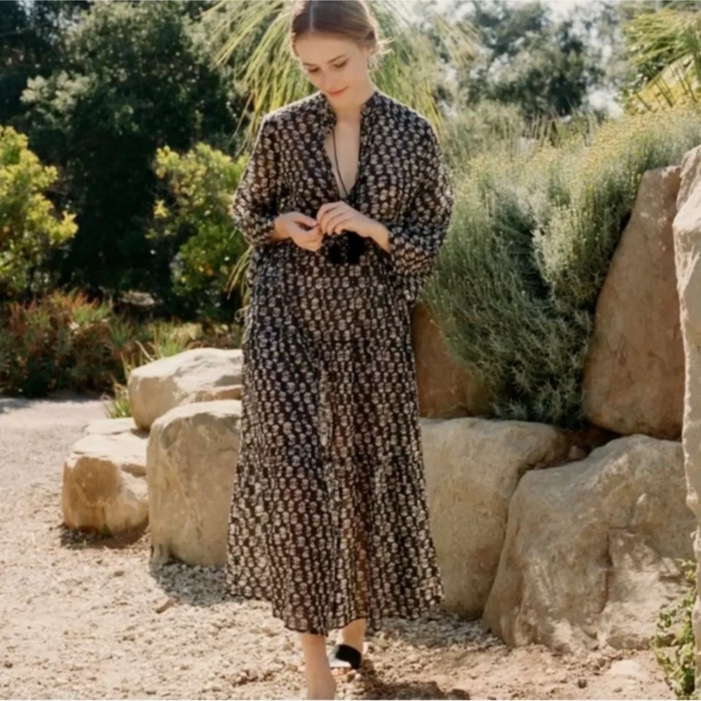 Down Black & Cream Prem Dress / Small / Original Doen Tunic Quilted Block Print